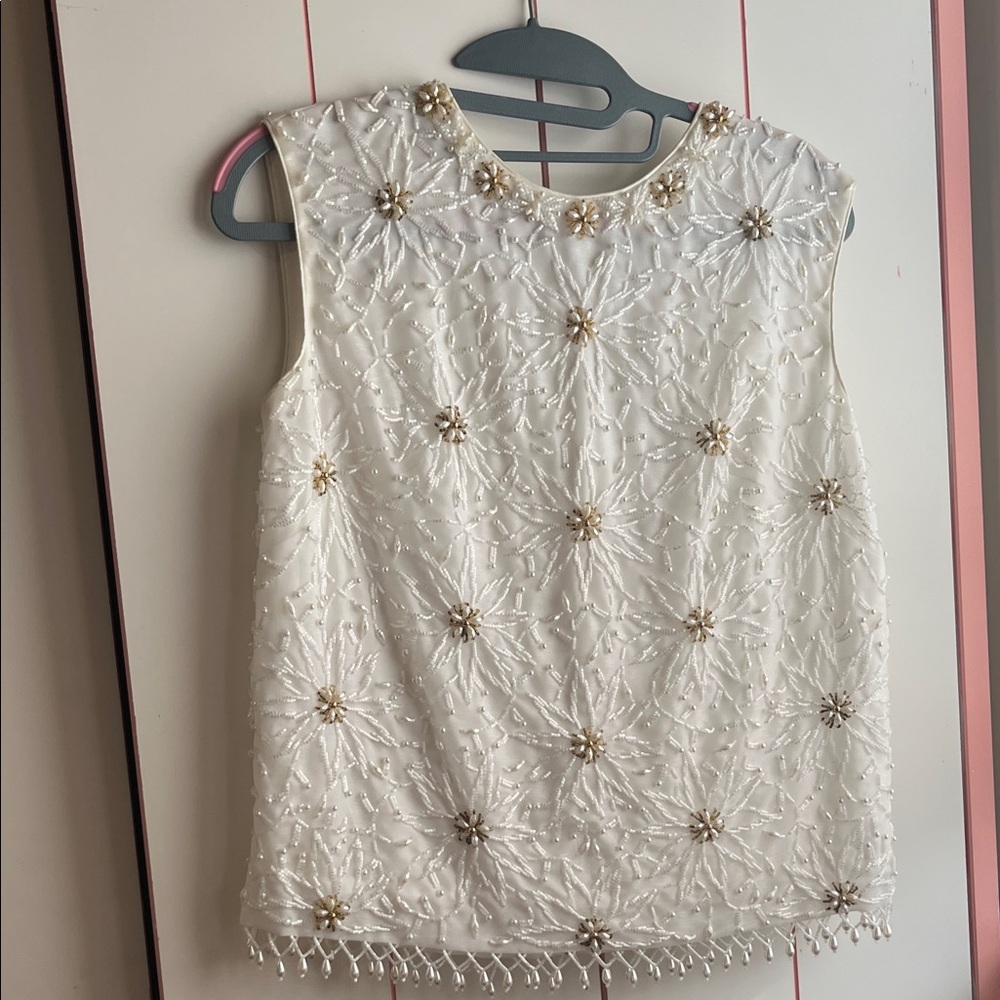 Elegant White and Gold Embellished Women's Top